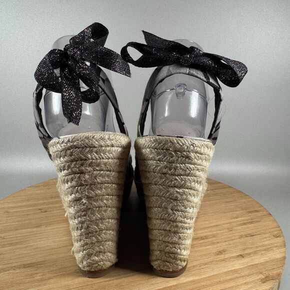 Coach Womens Monogram Canvas  Slingback Wedges Grey Size 8.5 Peep Toe‎ Maritza - Picture 4 of 9